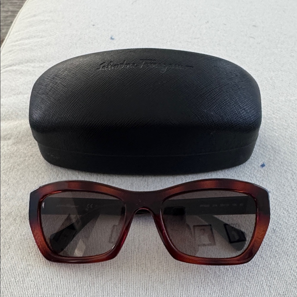Salvatore Ferragamo Burgundy Sunglasses with Black Case like new